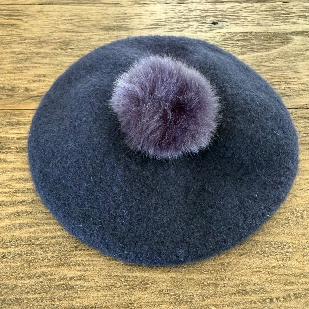 American Girl Doll Blue Wintry Wool Beret‎ Hat Faux Fur Pom-Pom Janie and Jack